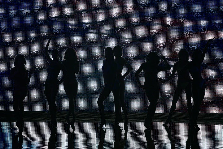 Women compete during the swimsuit portion of the 2007 Miss America pageant.