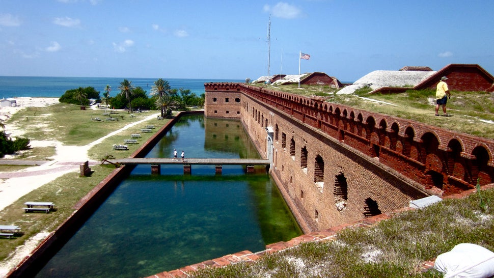 Fort Jefferson stands in Dry Tortugas, Florida.