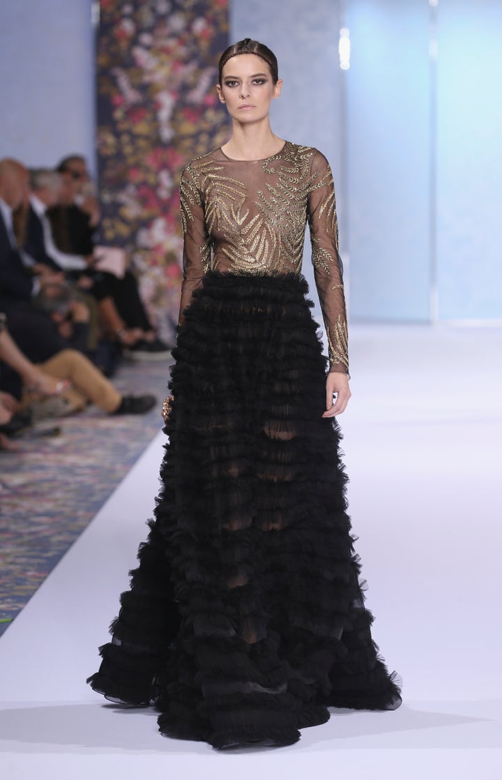 A model walks the runway during Ralph & Russo's Haute Couture fall/winter 2016-2017 line as part of Paris Fashion Week on July 4, 2016.