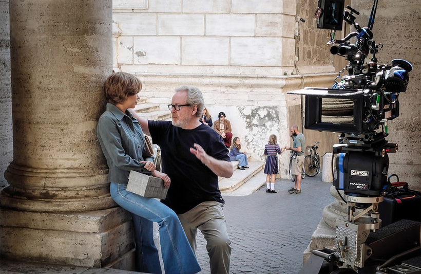 79-year old Ridley Scott, directs Michelle Williams in a scene from his new movie, ALL THE MONEY IN THE WORLD.