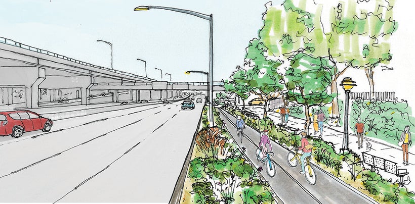 An illustration of how the Sheridan Expressway could be transformed with State funding to provide access to the Bronx River.
