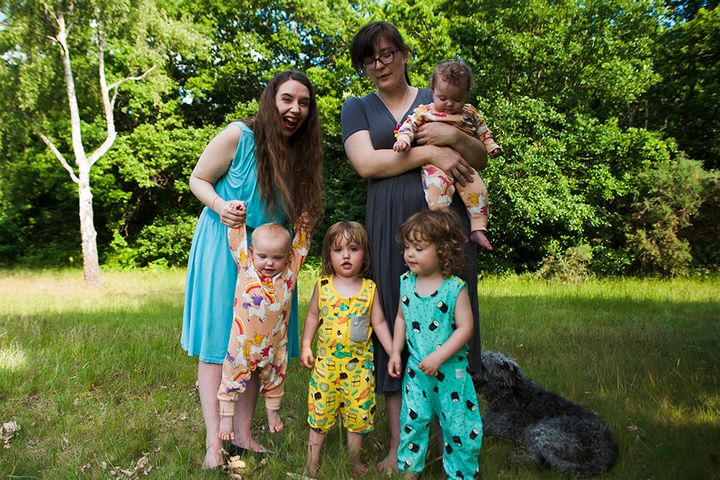 Amber Wilde (left), her wife Kirsty, and their four children.