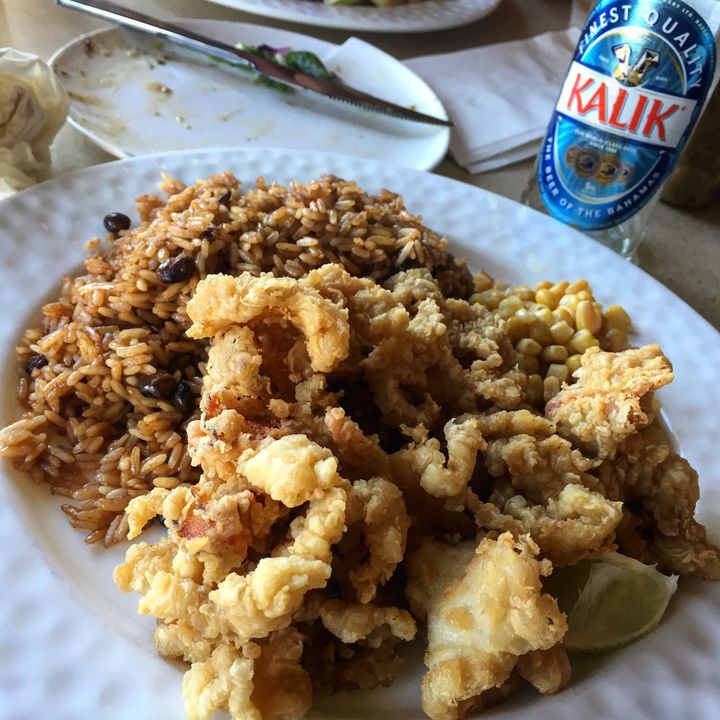 Cracked Conch and peas and rice