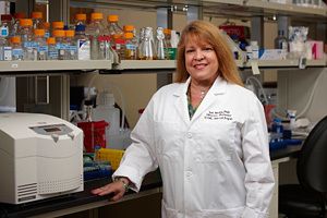 Dr. Jan Nolta, happy in her UC Davis stem cell lab.