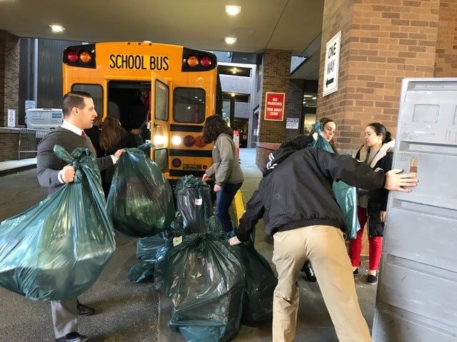 Students and faculty at Grover Cleveland Middle School in Caldwell, NJ collected and delivered over 300 presents for pediatri