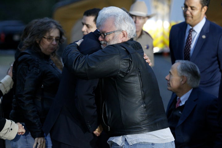 Vice President Mike Pence hugs Stephen Willeford, one of the two men who chased down Sutherland Springs gunman Devin Patrick Kelley.