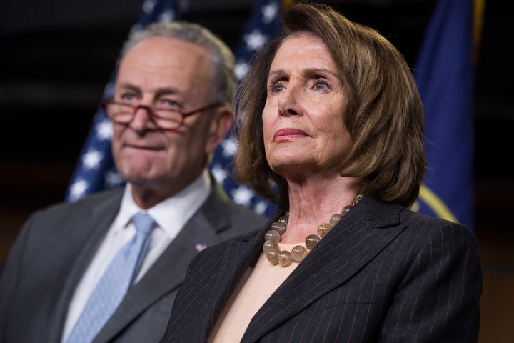 Senate Minority Leader Chuck Schumer (D-N.Y.) and House Minority Leader Nancy Pelosi (D-Calif.) hold a press conference against the GOP tax legislation, Nov. 2, 2017.