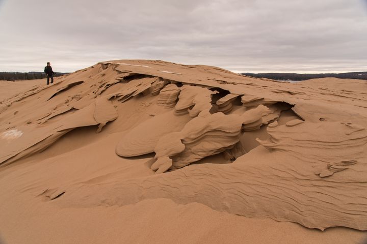 Interesting formations in the sand created by the snow, ice and wind.