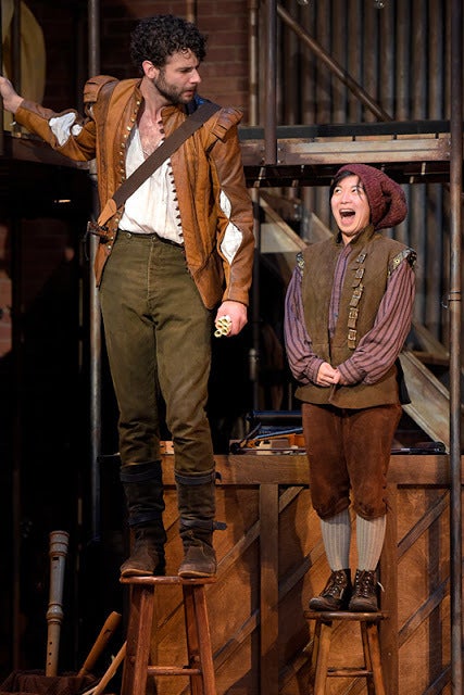 Adam Magill (Shakespeare) and Sango Tajima (Webster) in a scene from Shakespeare in Love 