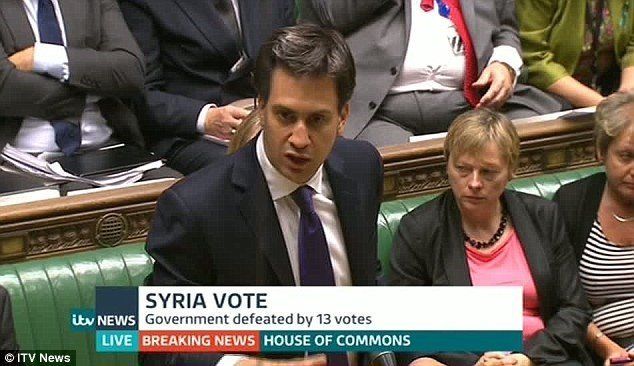 Ed Miliband leads the defeat of Syria vote for military action, 2013.