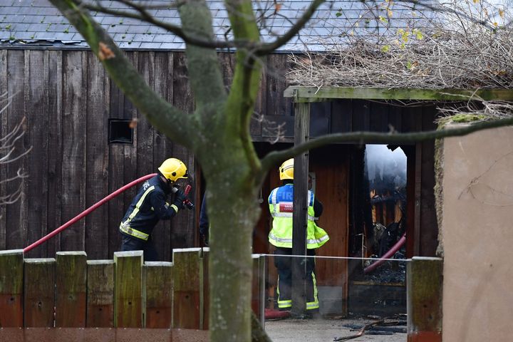 Firefighters at the scene of the blaze, which broke out on Saturday 