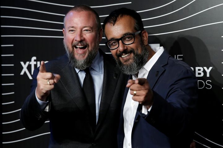 Vice co-founders Shane Smith (left) and Suroosh Alvi at the 20th annual Webby Awards in Manhattan, 2016 