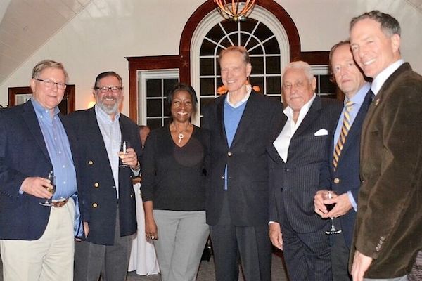 <p><em>ACMF board member Jan Ivarsson (2nd from left) hosts a cocktail reception in Greenwich for the ACMF board and Hon Mike Henry (3rd from right). Geneive Brown Metzger, President is 3rd from left. Photo: Ash Patino.</em></p>