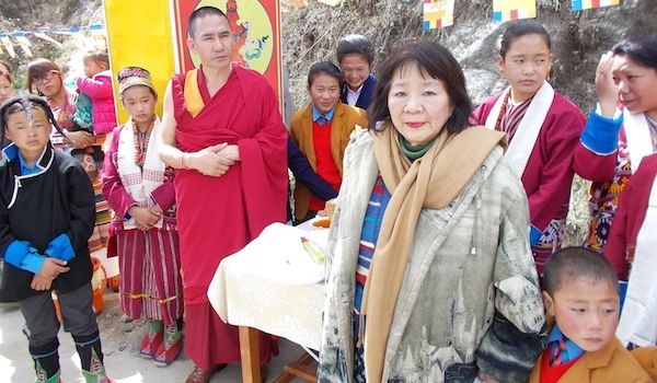 Dr. Kazuko Hillyer Tatsumura, founder of Gaia Holistic Foundation, at the Tibetan Buddhist Orphanage at Manjushree. Photo: Dr. Kazuko Tatsumura.