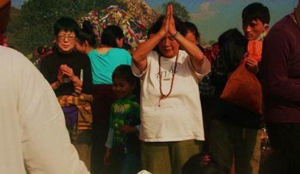 Dr. Kazuko Hillyer at Vulcan’s Peak, Rajgir, India site of The Buddha’s second sermon. Photo: Jim Luce.