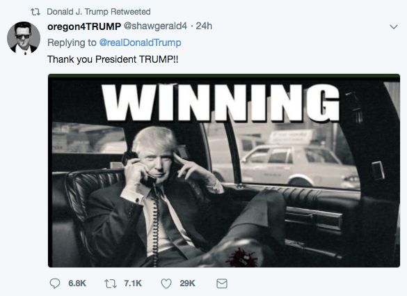 Der Tweet eines Trump-Unterstützers, retweetet vom Account des US-Präsidenten.