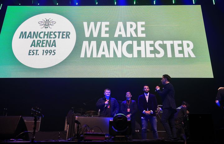 The Queen will praise the people of Manchester and London after a series of terror attacks. Pictured are Ricky Hatton, Anthony Corolla and Hughie Fury at the We Are Manchester benefit show 