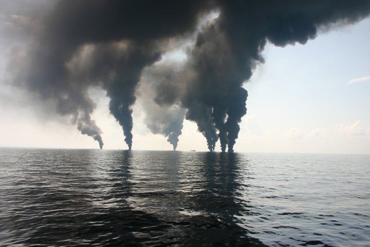 <p>Deepwater Horizon surface oil burning, June 2010</p>