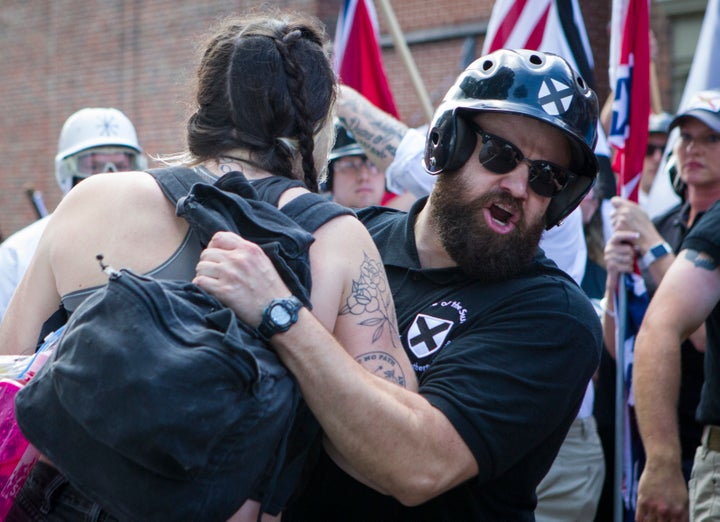 White nationalists and counter-protesters clash at a "Unite the Right" rally in Charlottesville, Virginia, on Aug. 12.