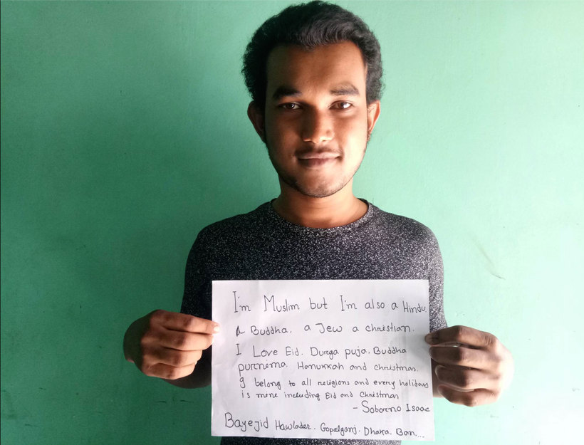 Bayejid Hawlader, a fan of Soborno Isaac, promoting his message in Gopalgonj, to create a world without terrorism.