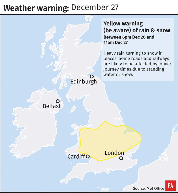 Weather warning graphic for December 27.
