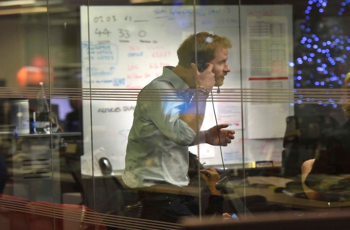 Prince Harry gestures as he guest-edits the BBC's Radio 4 Today programme