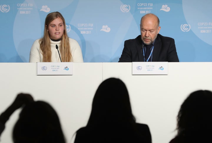 Climate expert James Hansen appeared at a November conference in Germany on environmental issues with his granddaughter, Sophie Kivlehan, who is one of 21 young plaintiffs suing the U.S. government for failing to curb climate change.