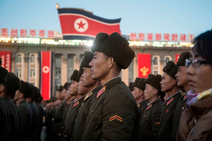 North Korean soldiers attend a mass rally in Pyongyang to celebrate North Korea's declaration on Nov. 29 it had achieved