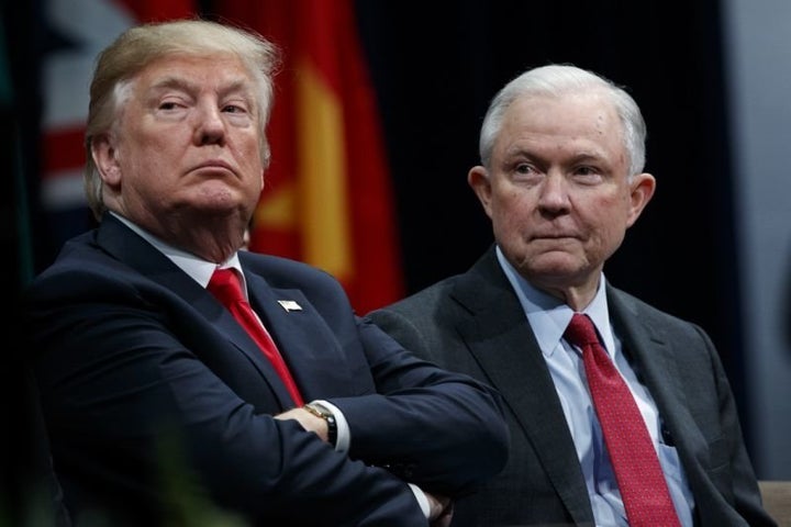 President Trump and Attorney General Jeff Sessions at the FBI National Academy graduation ceremony on Dec. 15, 2017, in Quantico, Va. 