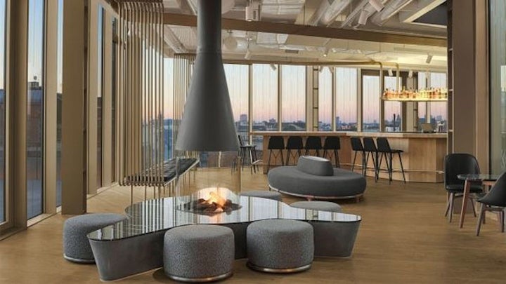 <p>Clean lines and warm copper and gold colors surround guests at the W Amsterdam’s Mr. Porter restaurant.</p>