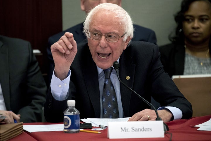 Sen. Bernie Sanders (I-Vt.) speaks at a House-Senate conference meeting on the Republican tax cut bill on Dec. 13, 2017.