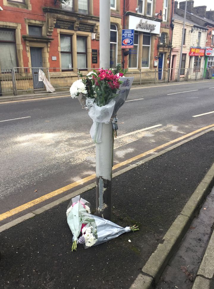 Floral tributes left at the scene of the accident 