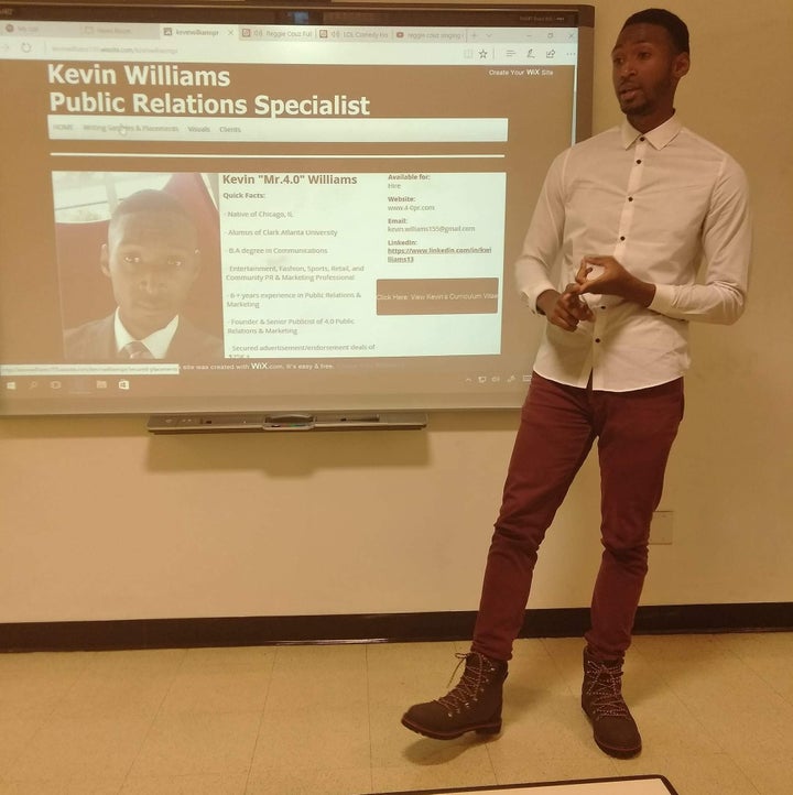 <p>Kevin Williams speaking at Harold Washington College</p>
