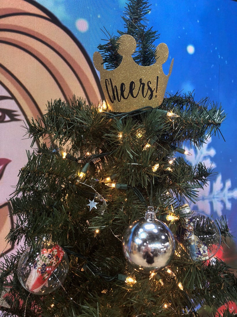 Here is the NYE crown and a couple of origami wish ornaments on the tree.