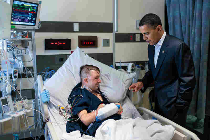Visiting Army Ranger Cory Remsburg at Walter Reed hospital