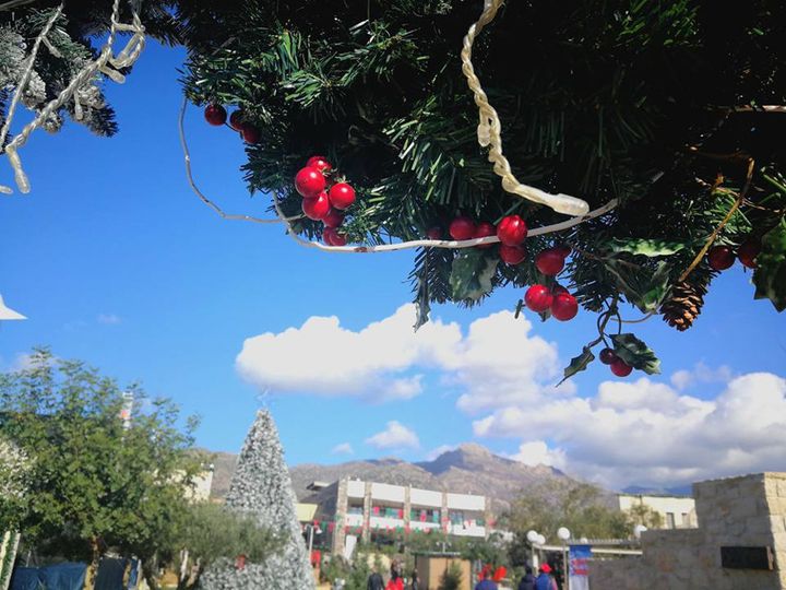 The Ostria Resort Christmas Village with Crete’s mountains in the background 