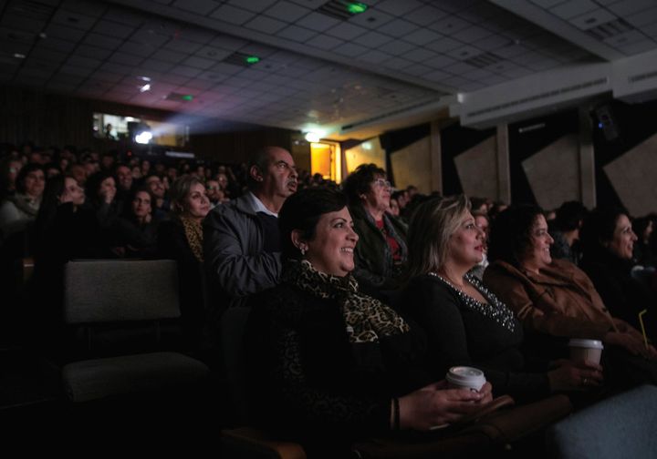 PEOPLE WATCH a screening of Arab Israeli film, ‘In Between’, at a cinema in Nazareth.