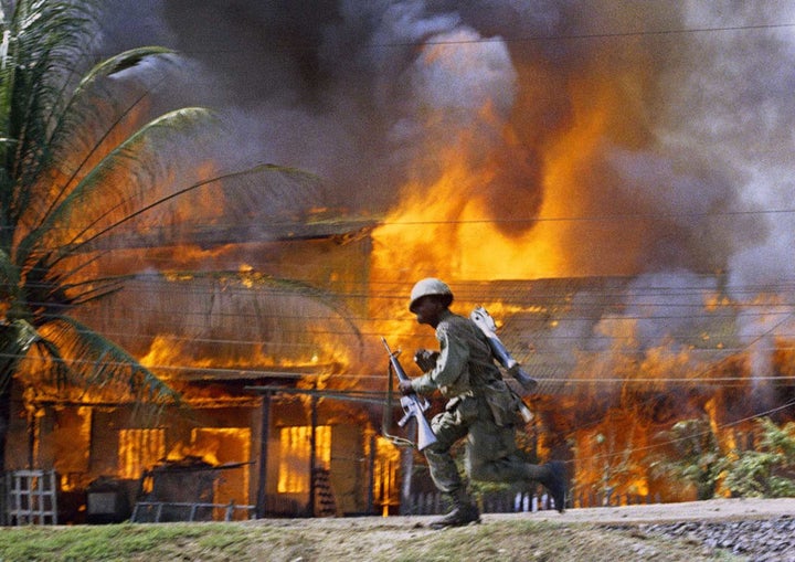 So that’s “the light at the end of the tunnel.” A lone U.S. soldier in a big hurry is separated from his unit. Powerful attacks by Viet Cong forces on the supposedly secure South Vietnamese capital of Saigon in 1968 gave the lie to media reports of a winning U.S. effort in the Vietnam War. Increasing jihadist attacks on capital city Kabul provide an echo in the Afghan War, which has surpassed Vietnam as America’s longest running war.