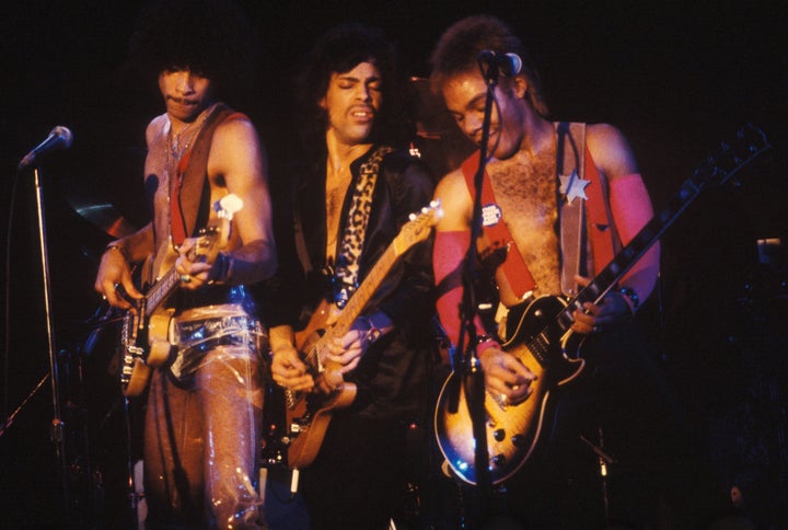 (l-r: Andre Cymone, Prince, Dez Dickerson) 