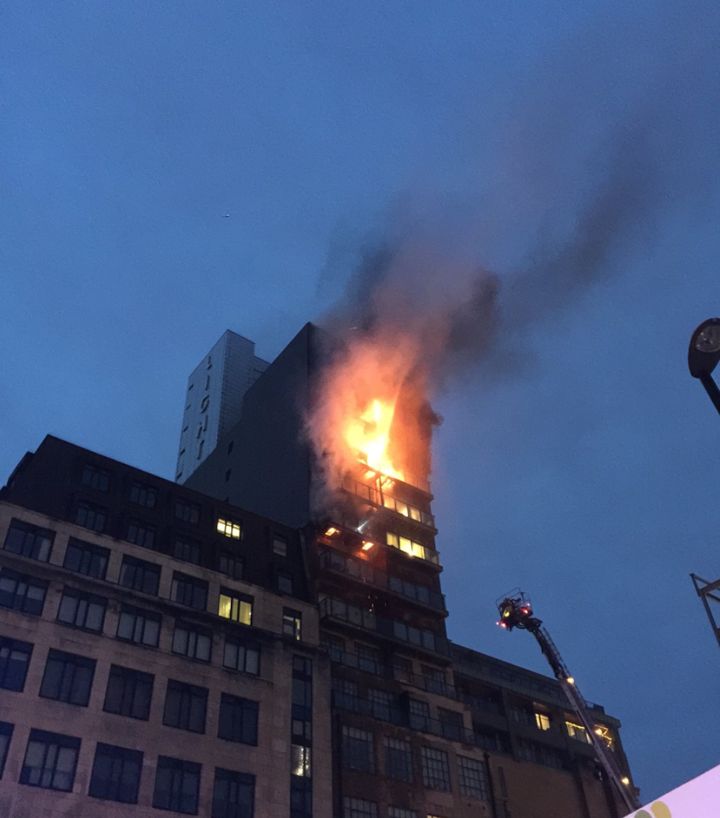 A fire broke out in a 12-storey building in Joiner Street, central Manchester, on Saturday.