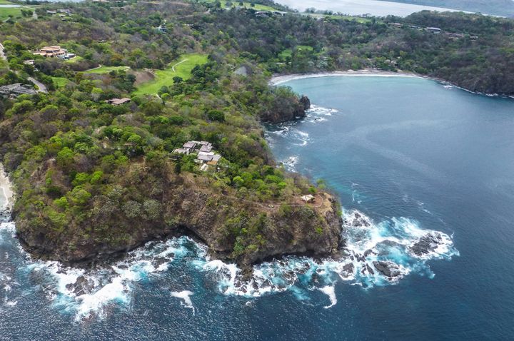 Aerial views of the Papagayo Peninsula, on the northwest corner of Costa Rica, reveal the 30,000 square-foot mansion, the Villa Manzu, its splendid isolation, alone on five green acres, Villa Manzu, Costa Rica. 