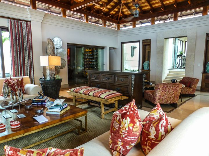The design and décor in Villa Manzu’s interiors reflect the arts of local and Southeast Asian indigenous cultures, Villa Manzu, Costa Rica. 