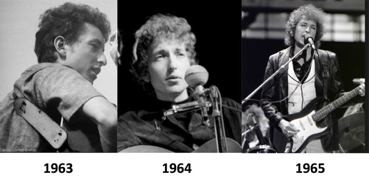Bob Dylan at the Newport Folk Festival in 1963, 1964 and 1965