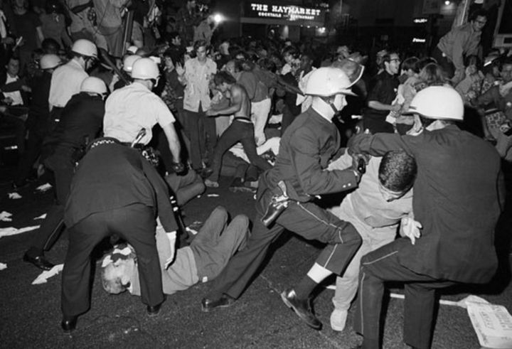<p><strong>Chicago demonstrators dance with riot-breaking police during the 1968 Democratic National Convention, where the Yippies and The Chicago Seven are born from the love.</strong></p>