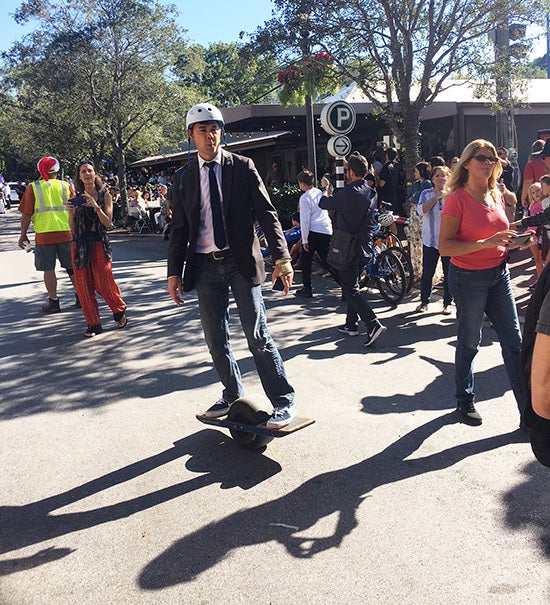 Miami Commissioner Ken Russell rode a sort of Hoverboard, but it wasn’t a hoverboard.