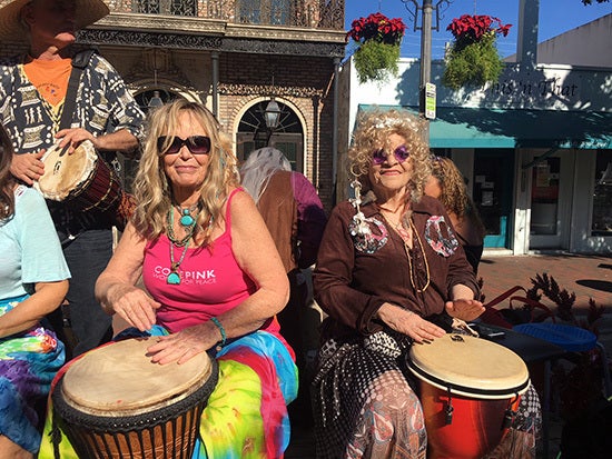 Karen Deilke and Liz Gibson, part of the Coconut Grove Drum Circle.