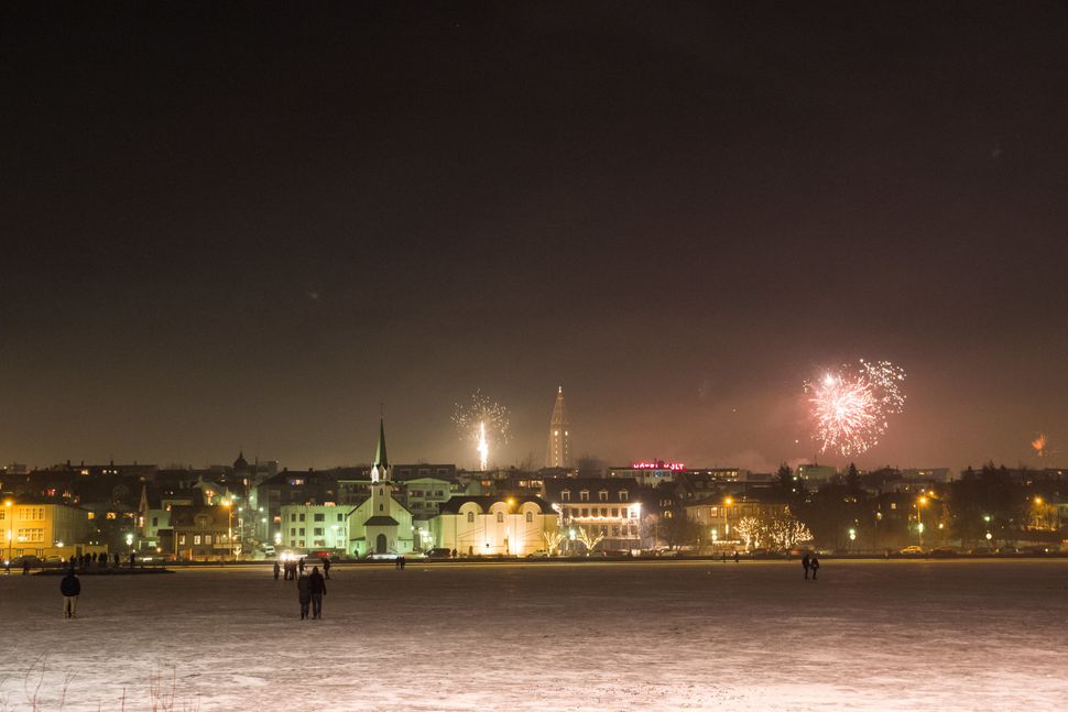 Fireworks are seen in Reykjavik on New Year's Day in Iceland on January 1, 2018.