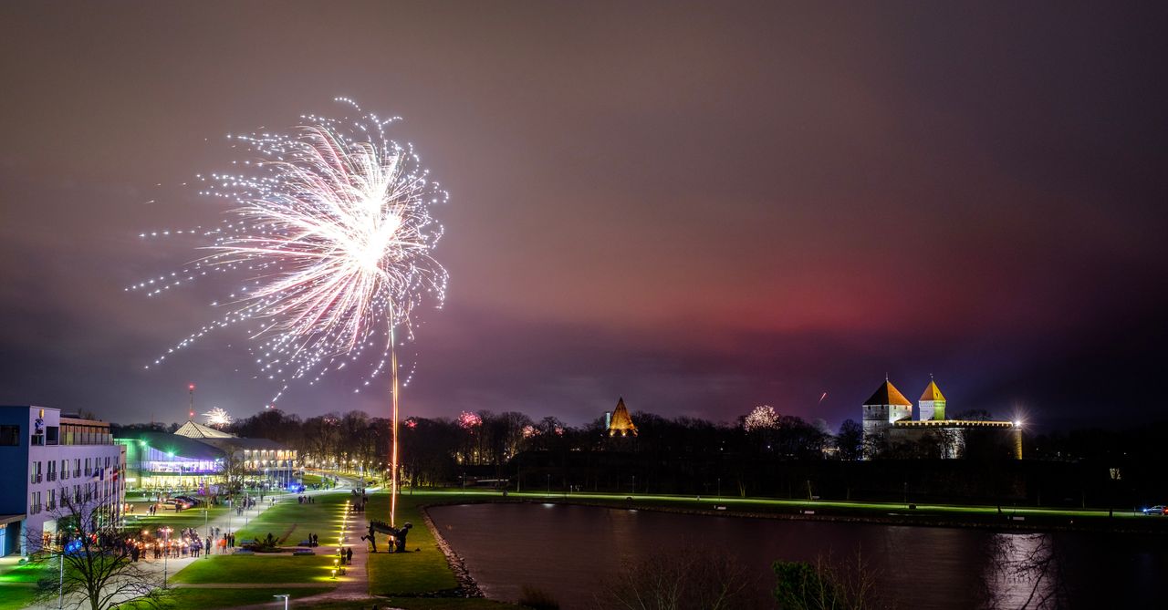 Fireworks are seen near Kuressaare Castle during New Year's celebrations.