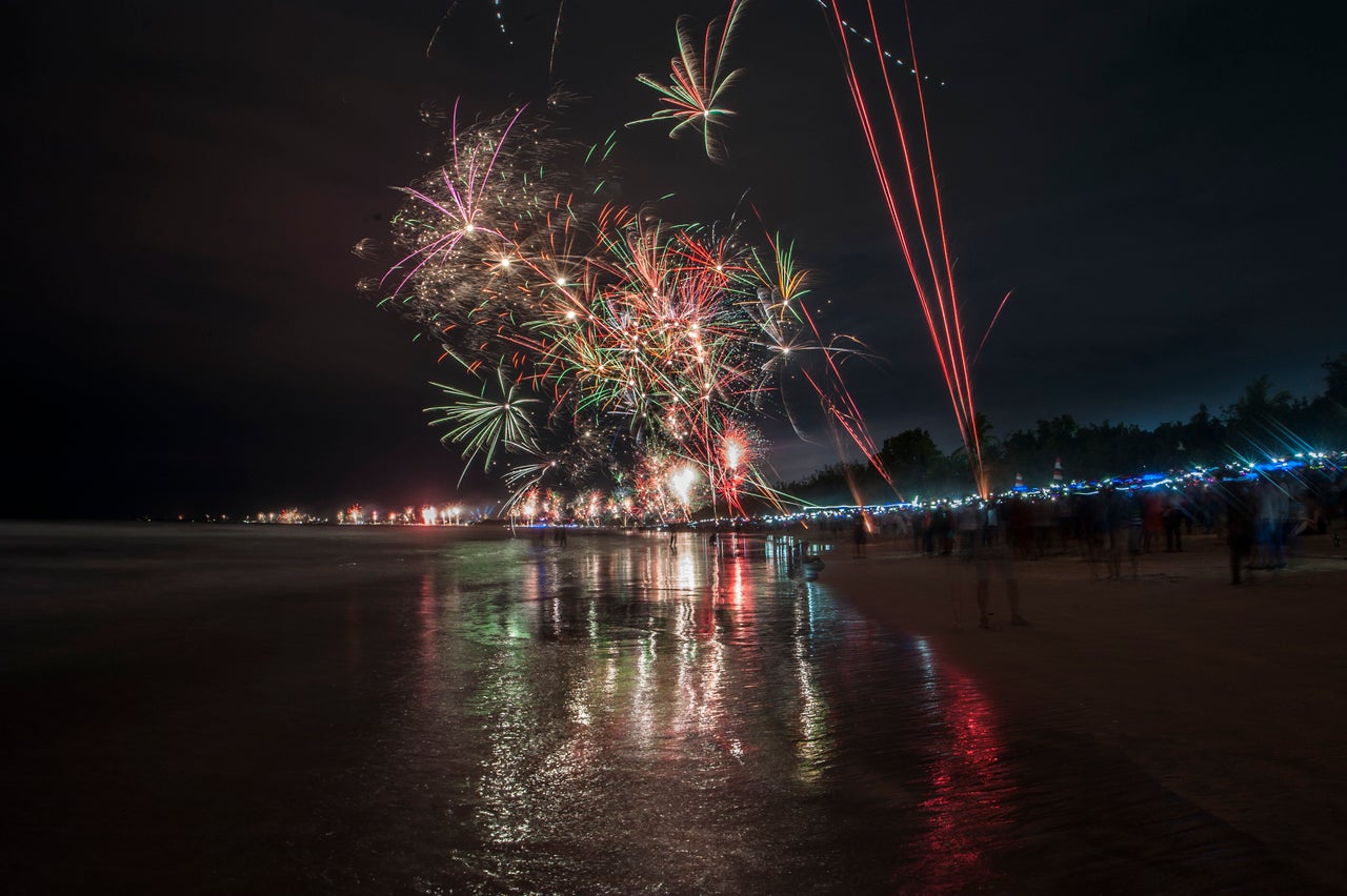 Festive fireworks welcome the new year at Kuta beach in Bali, Indonesia on January 1, 2018.