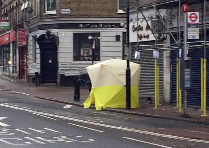 A police tent is erected in Norwood Road in Tulse Hill, south London after a 17 year old boy died after a fatal stabbing.